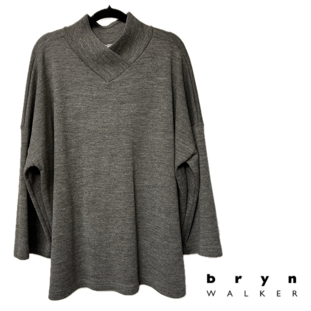 Bryn WALKER Oversized Crossover V-Neck Tunic Charcoal Grey 100% Wool Size M